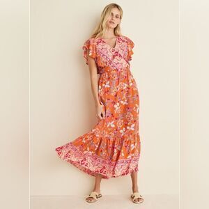 Fall Floral Orange Maxi Dress Size M